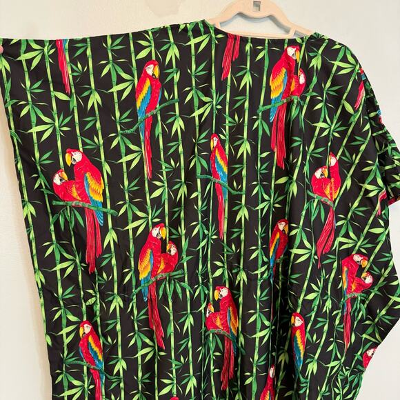 La LeeLa Swimwear Kaftan Dress Cover Up Womens OS Green Parrot Bamboo Summer - Picture 3 of 7